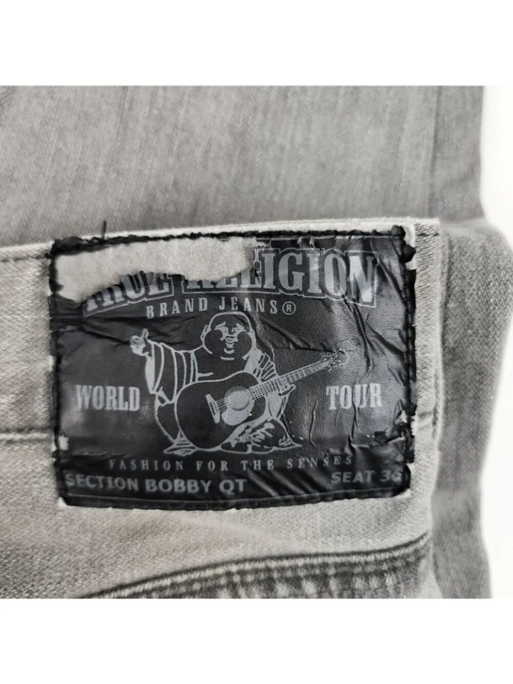 True Religion Jeans Mens 36x34 Gray Mid Rise Straight Leg Denim M58800BQT1 USA